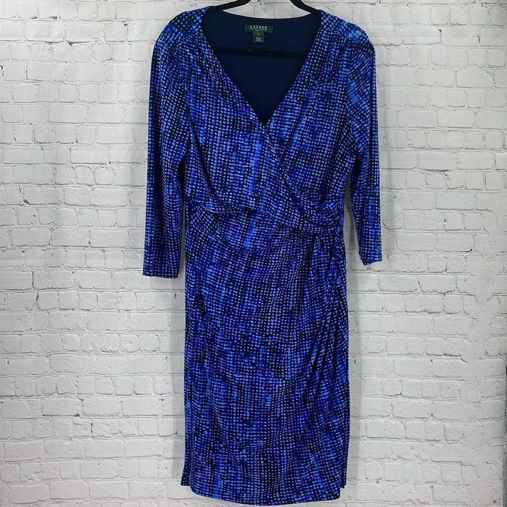 Print Jersey Faux Wrap Dress Lauren Ralph Lauren Beautiful Blue 16 Green Label